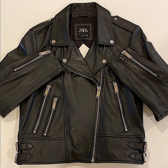 Zara Real Leather Biker Jacket L 